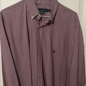 Ralph Lauren Men's Maroon Checkered Button Down Shirt Looks New